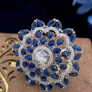 Sapphire Sparkle Floral CZ Statement Ring