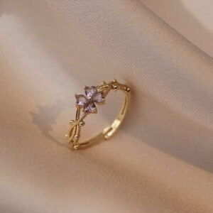 Amethyst Floral Vine Golden Ring