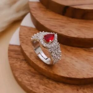 Twinkling Crimson AD Stone Rhodium-Plated Adjustable Ring