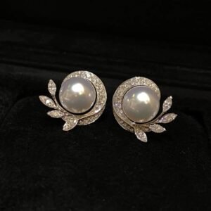 Silver Leaf & Luminous Pearl Stud Earrings