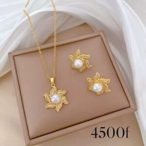Golden Pinwheel Pearl & Crystal Jewelry Set